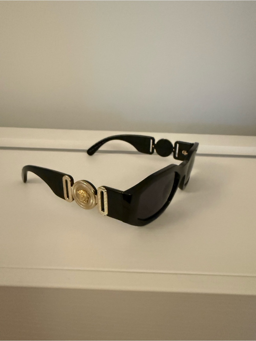 Versace Black Sunglasses with Gold Medallion Temple